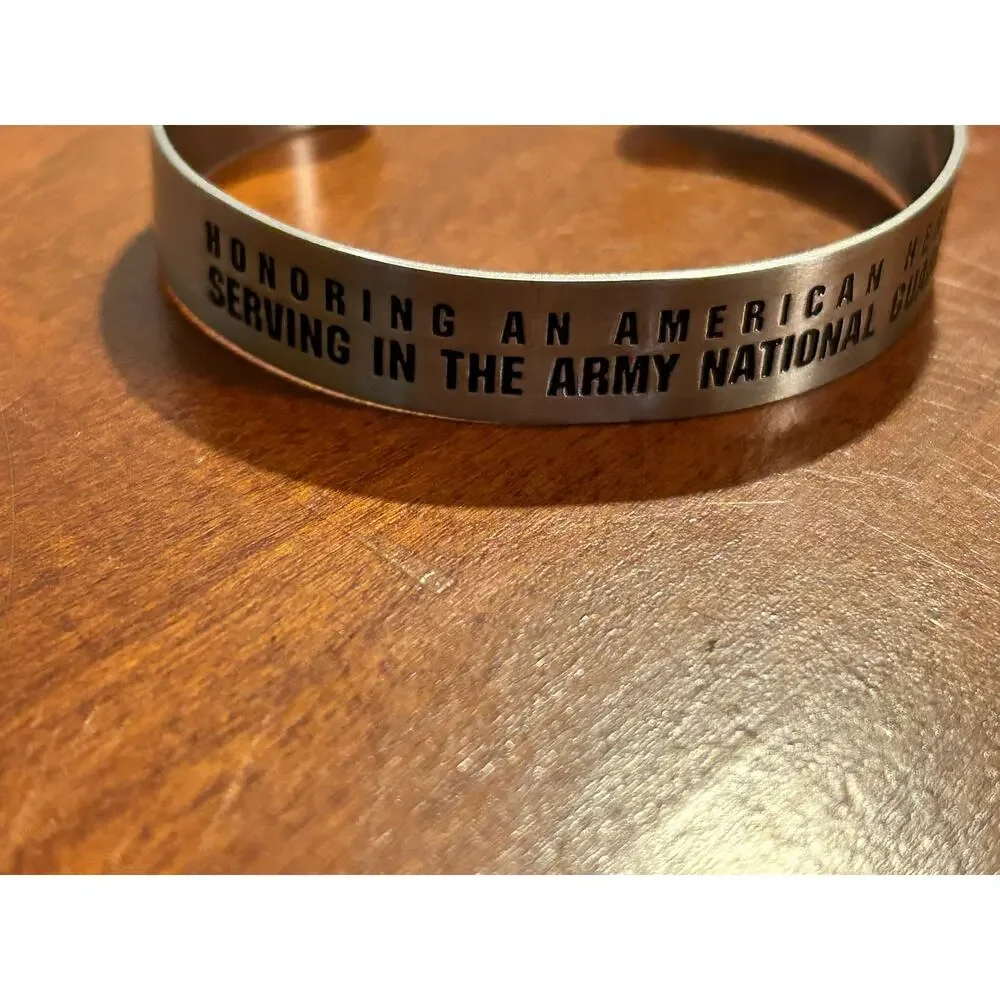 Honoring An American Hero Army National Guard Engraved Metal Cuff Bracelet
